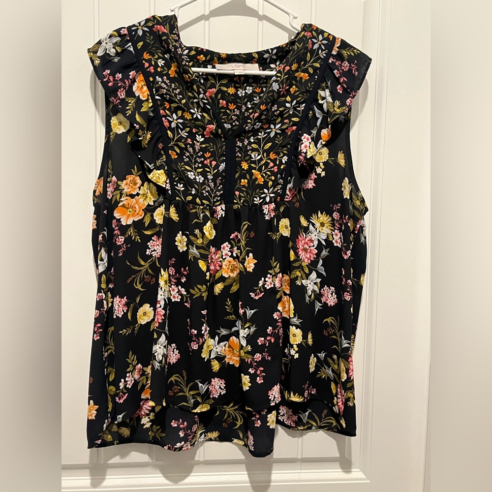 Colorful Floral Sleeveless Top - Loft - Size L